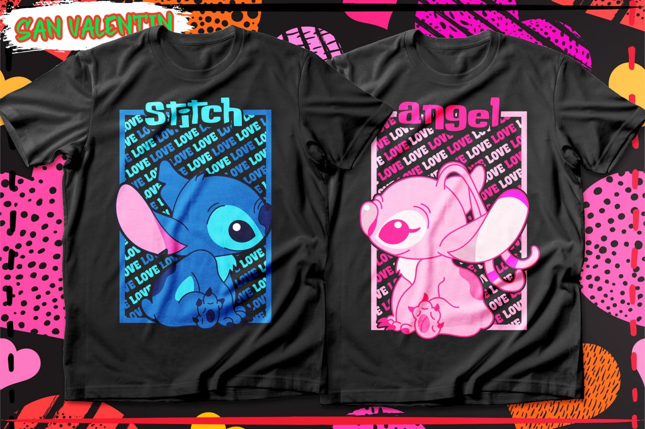 Couples Valentine Cartoon DTF Transfer (Set of 2) | Matching Ready-to-Press Prints