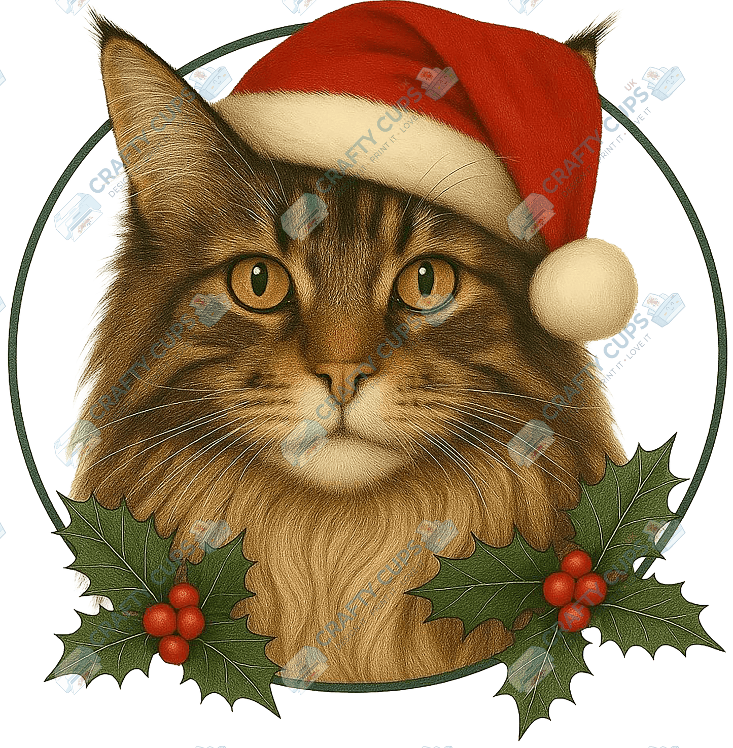 Christmas Cat DTF Transfer – Festive Holiday Design, Various Sizes