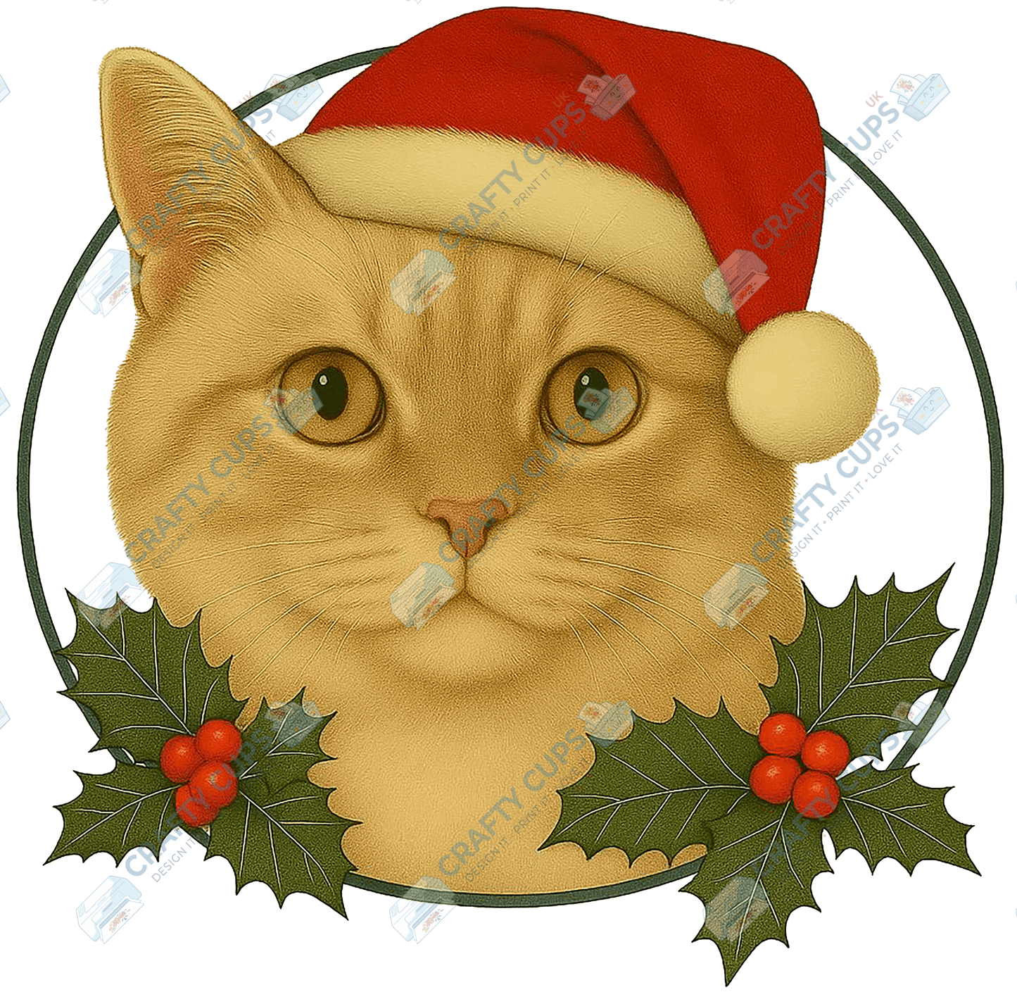 Christmas Cat DTF Transfer – Festive Holiday Design, Various Sizes