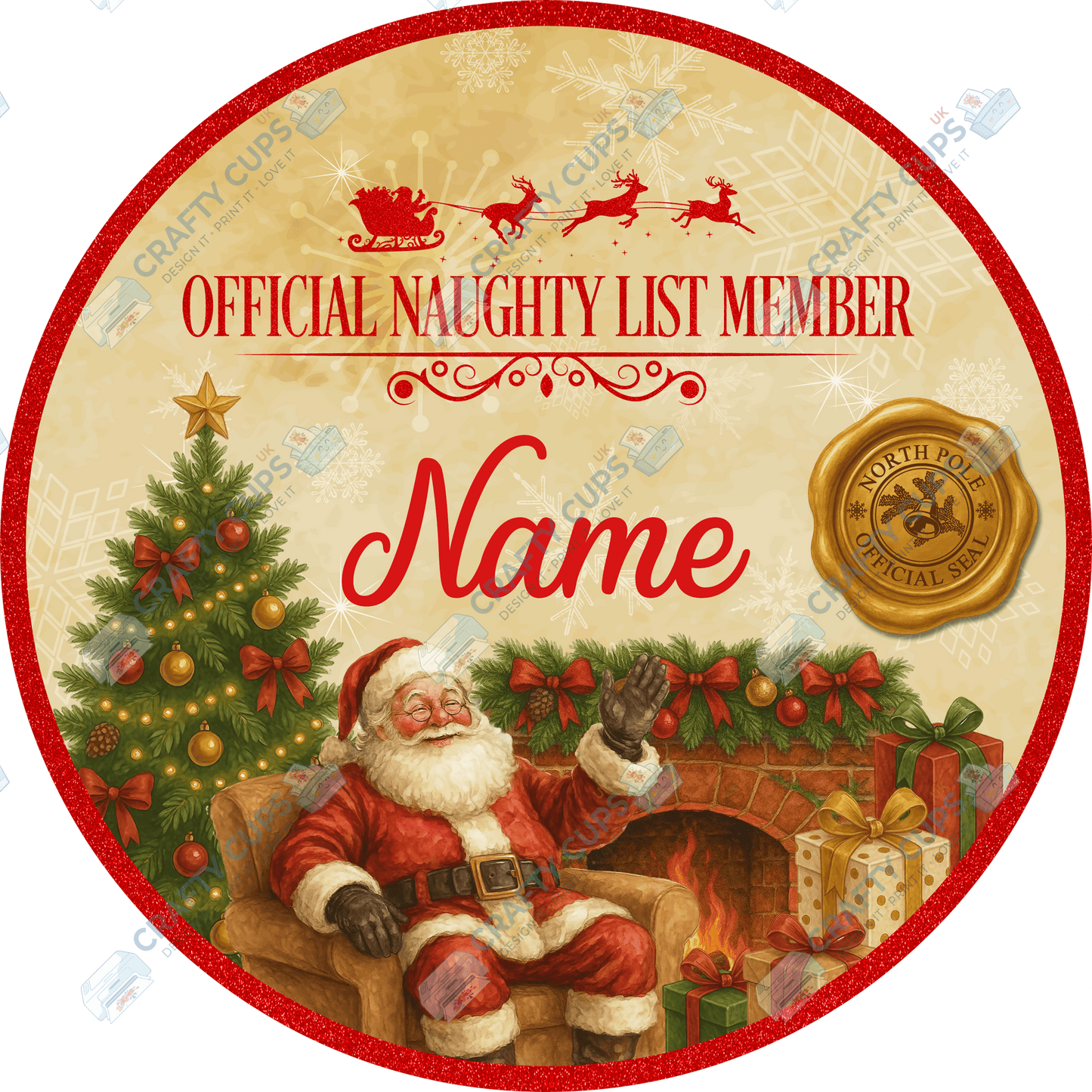 Custom Name Round Santa Naughty / Nice List DTF Print | Exclusive Secret Sub Design | Various Colours & Sizes – Crafty Cups UK