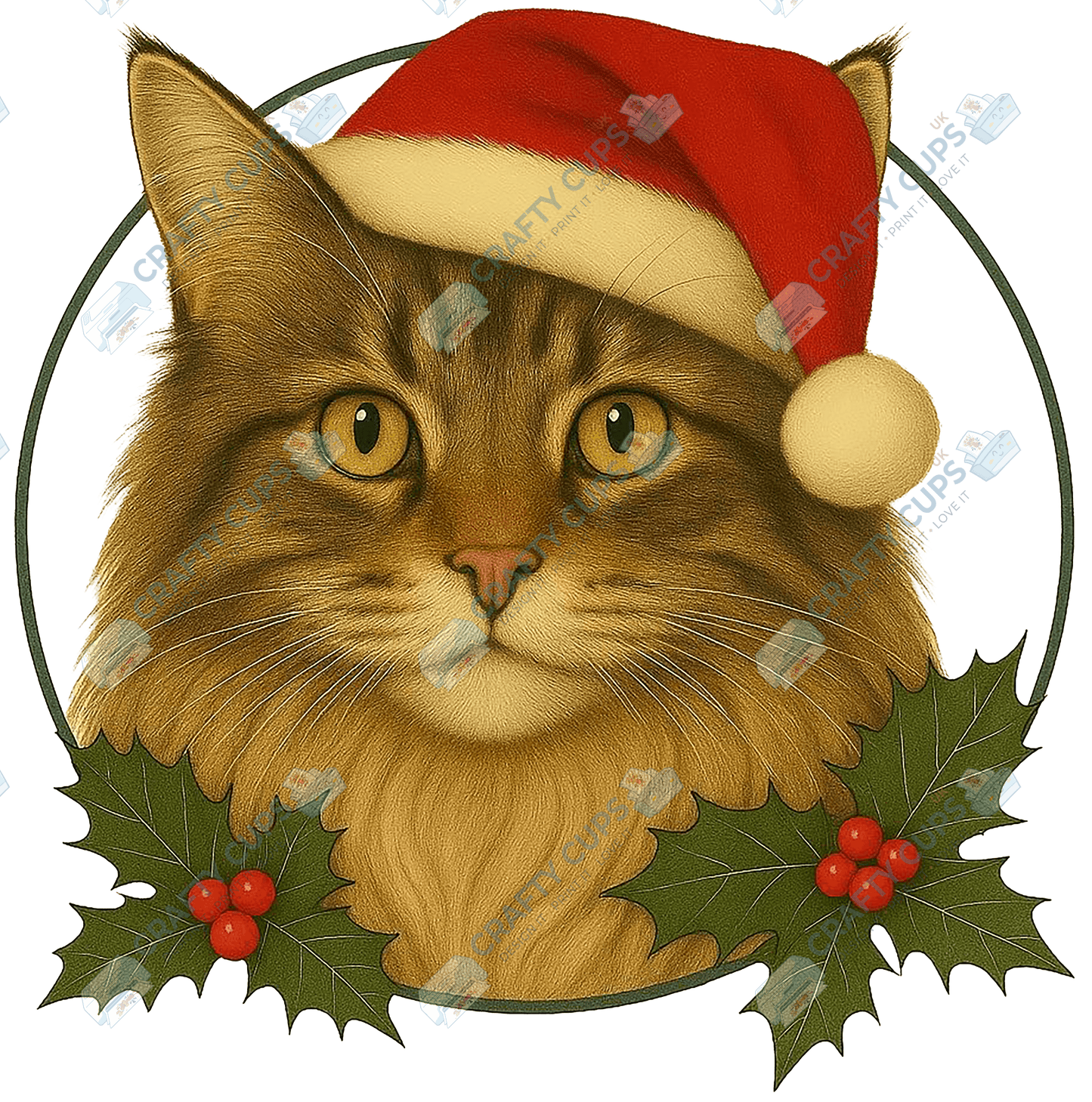 Christmas Cat DTF Transfer – Festive Holiday Design, Various Sizes