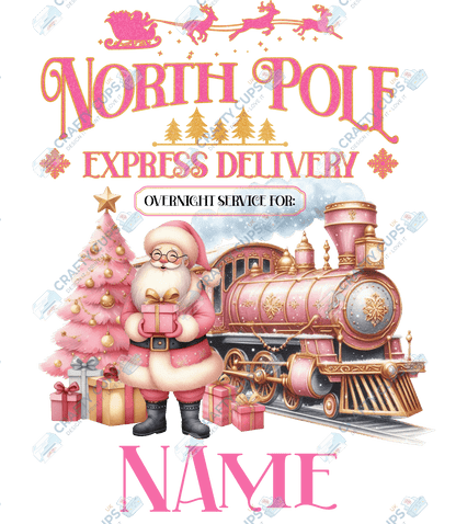 Custom Name Christmas Train DTF Transfer – Various Sizes | Exclusive Design by Secret Sub | Only at Crafty Cups UK