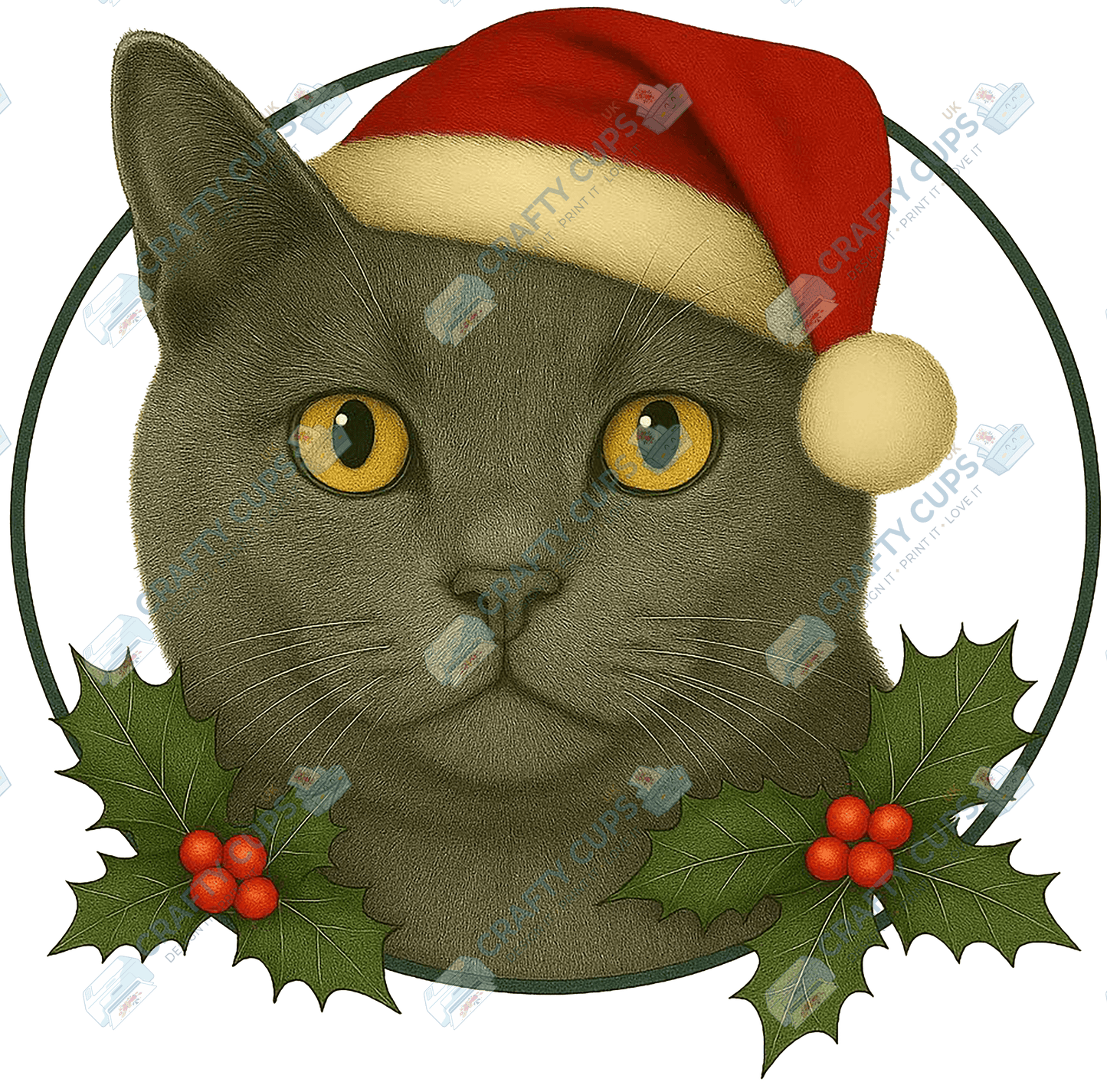Christmas Cat DTF Transfer – Festive Holiday Design, Various Sizes