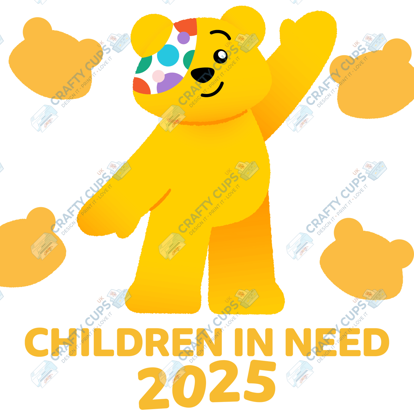 Children in Need DTF Transfer – Pudsey Bear Design (Series Three), Various Sizes & Designs
