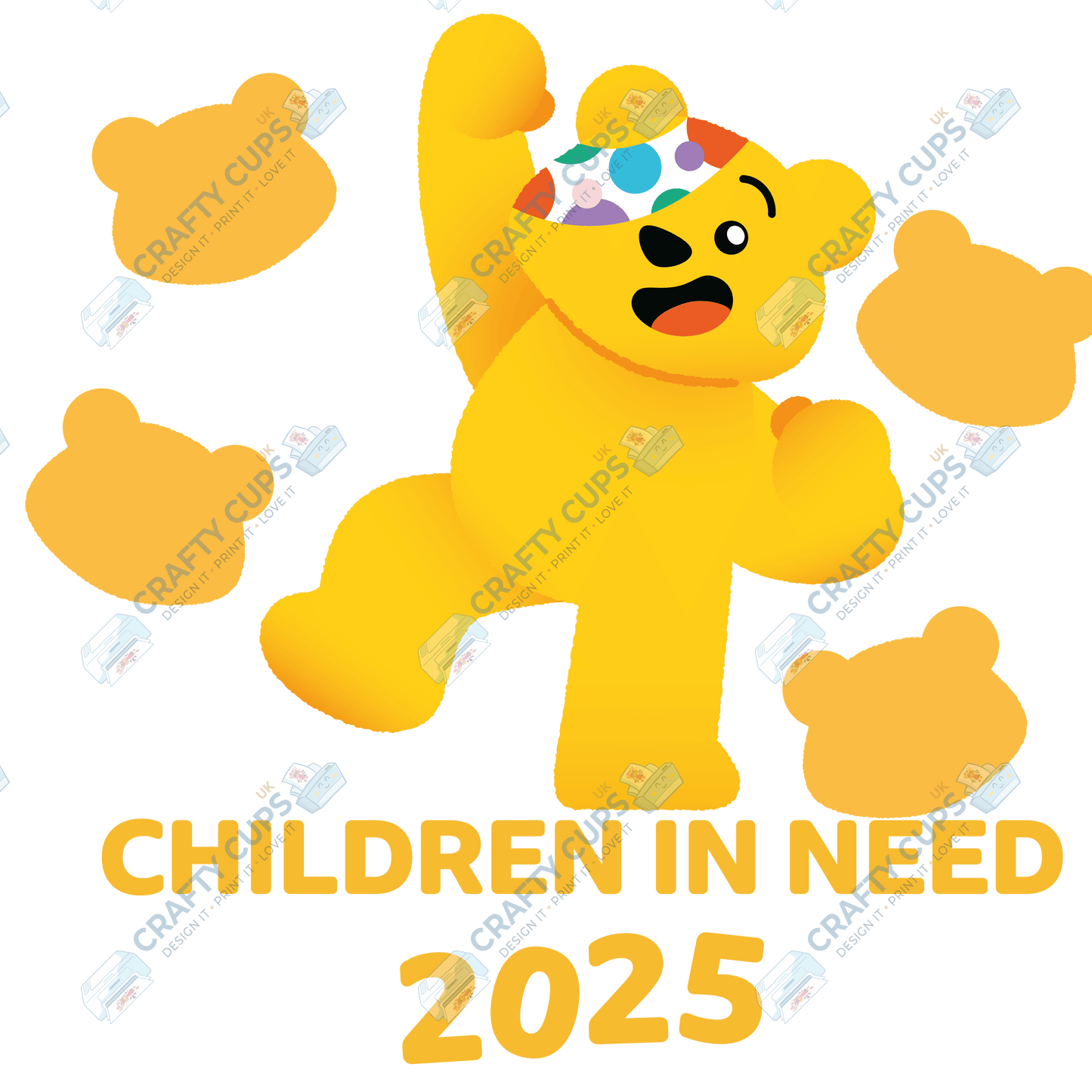 Children in Need DTF Transfer – Pudsey Bear Design (Series Three), Various Sizes & Designs
