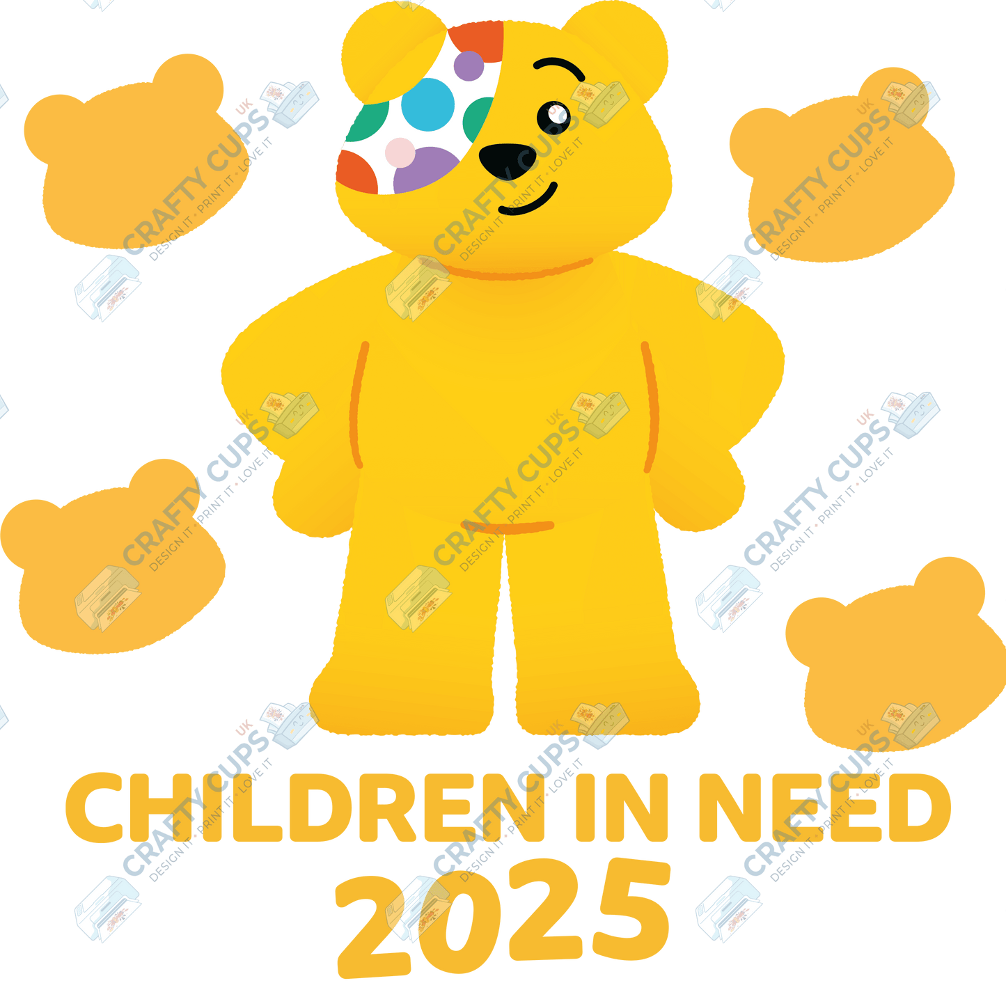 Children in Need DTF Transfer – Pudsey Bear Design (Series Three), Various Sizes & Designs