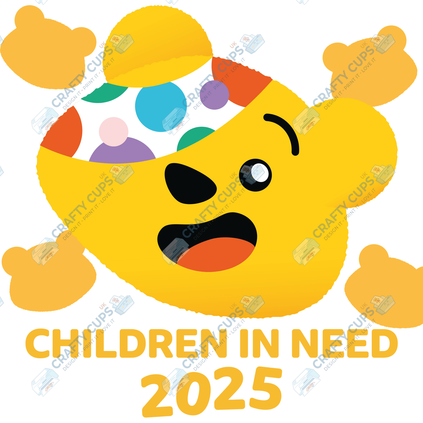 Children in Need DTF Transfer – Pudsey Bear Design (Series Two), Various Sizes & Designs