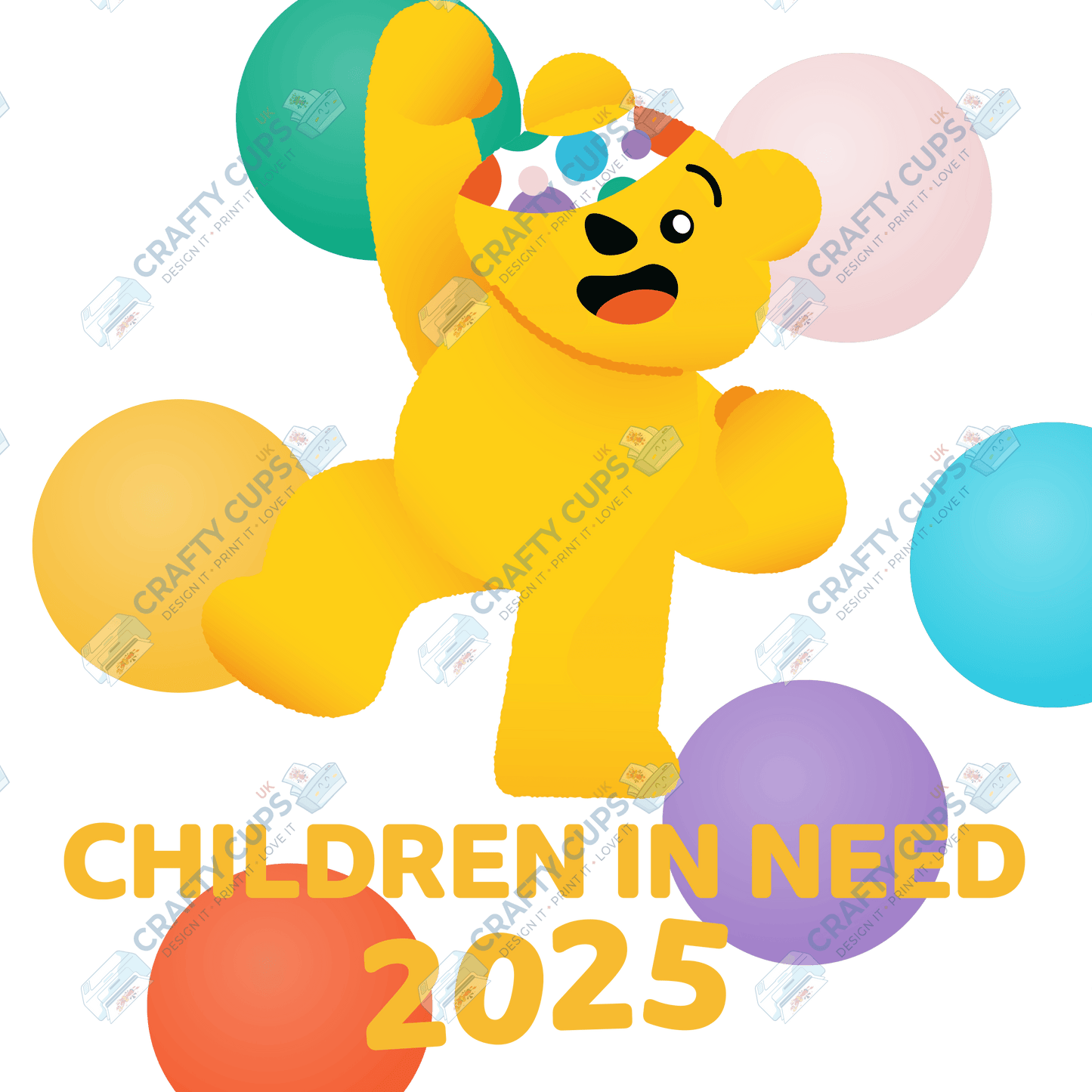 Children in Need DTF Transfer – Pudsey Bear Design (Series One), Various Sizes & Designs
