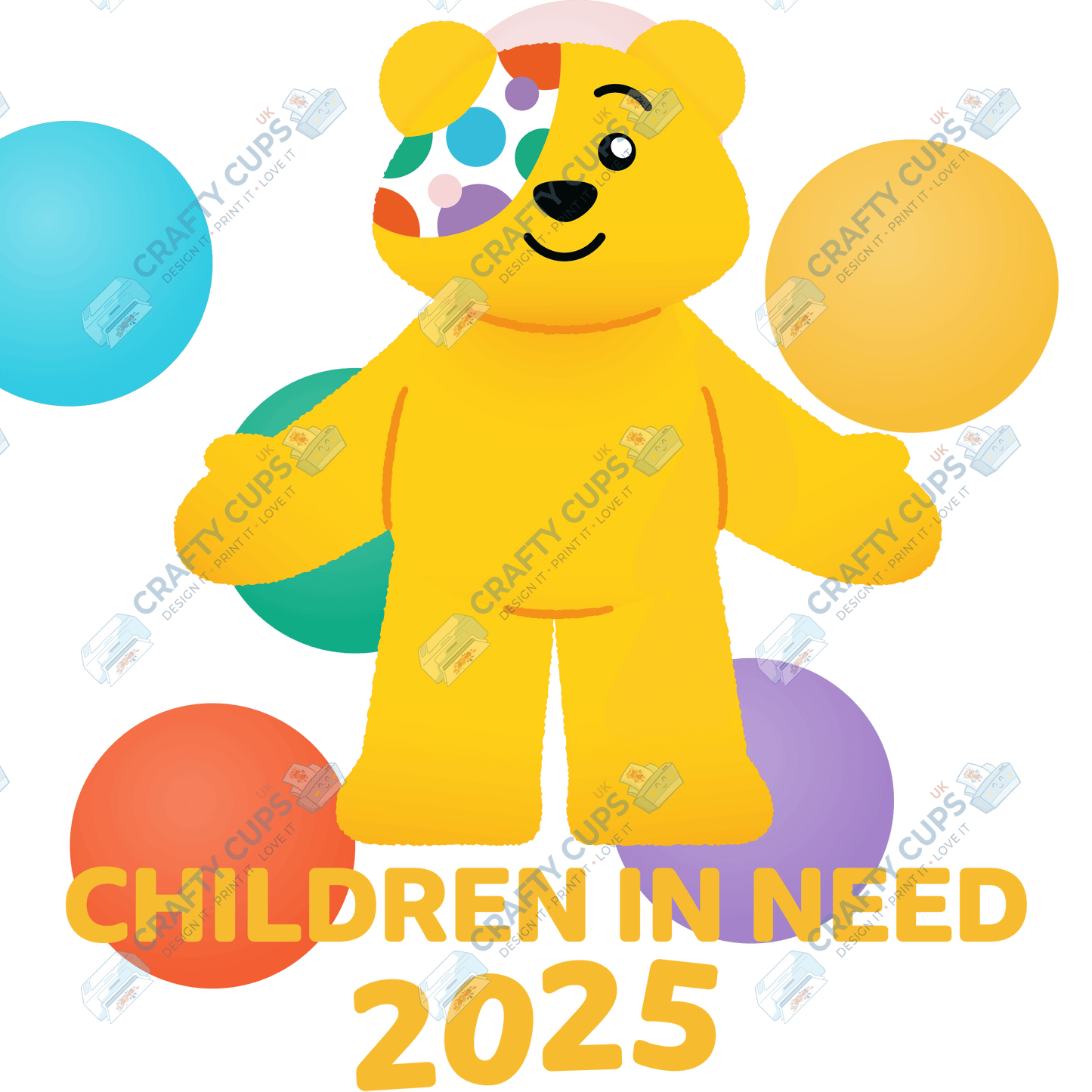 Children in Need DTF Transfer – Pudsey Bear Design (Series One), Various Sizes & Designs