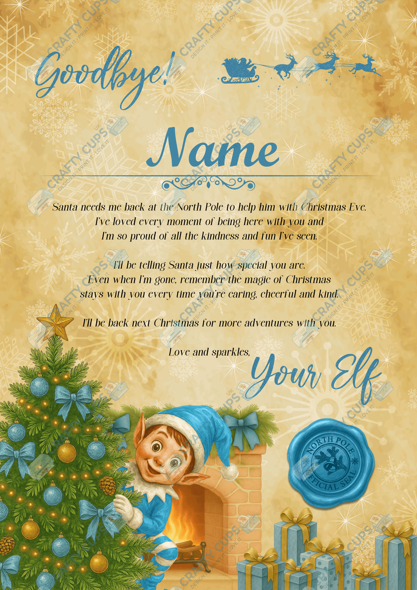 Personalised Elf Arrival & Goodbye Letter | Custom Name | Blue Elf Design on 250gsm Glossy Photo Paper | Christmas Letter Set