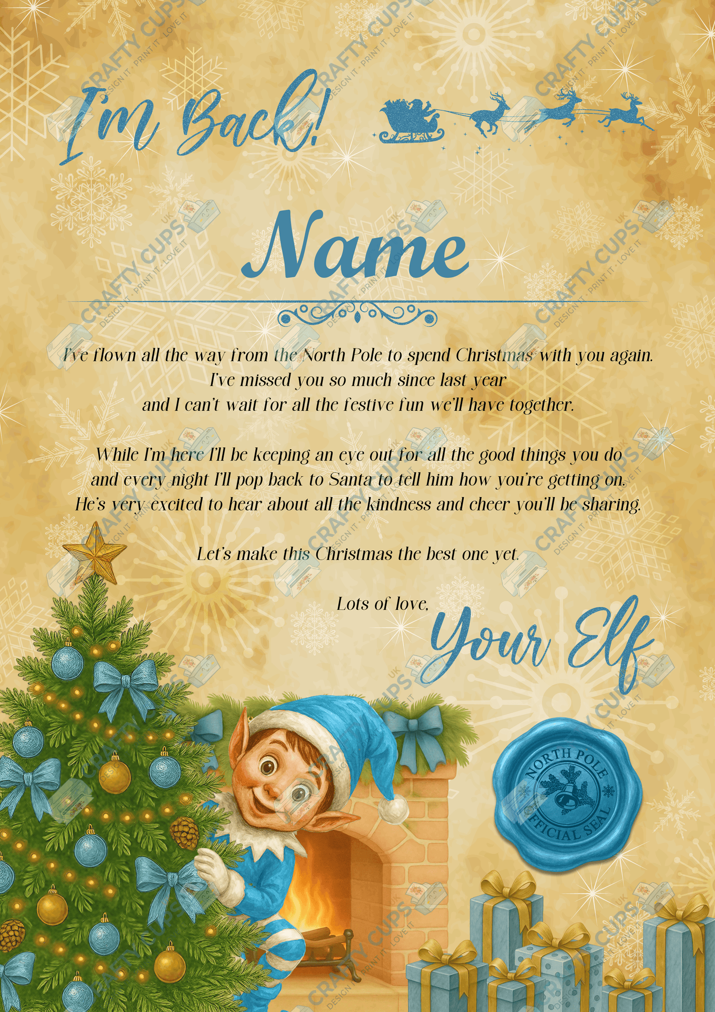Personalised Elf Arrival & Goodbye Letter | Custom Name | Blue Elf Design on 250gsm Glossy Photo Paper | Christmas Letter Set