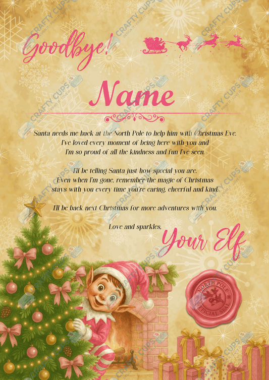 Personalised Elf Arrival & Goodbye Letter | Custom Name | Pink Elf Design on 250gsm Glossy Photo Paper | Christmas Letter Set