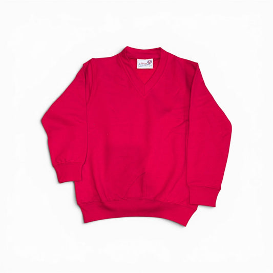 AWDis Academy Red School Jumper – Size 5/6 Years – V-Neck Sweatshirt – 80% Cotton – Name Tag – Brand New