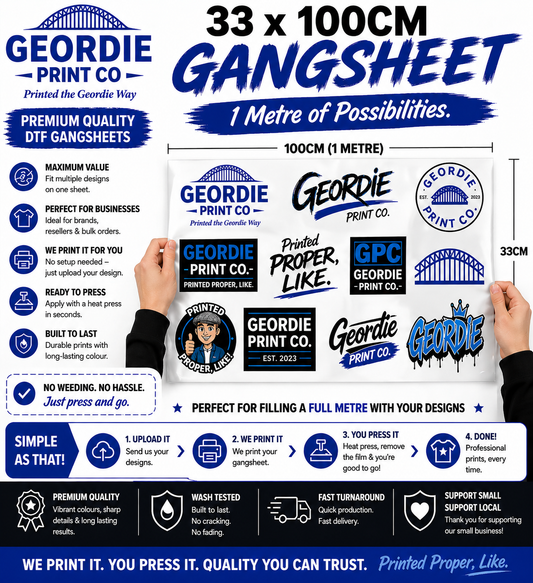 Custom DTF Gangsheet – 33x100cm | UK Printed with Online Designer