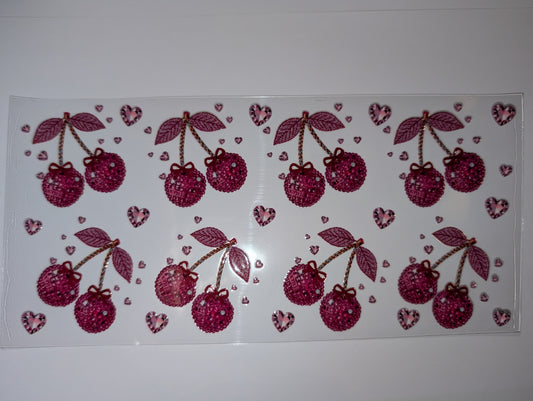 16oz Gem Cherries Double-Sided UV DTF Wrap | Cute Fruit Tumbler Decal | Glass Can Transfer
