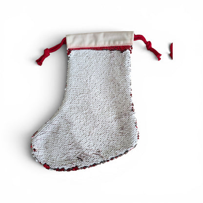 Double-Sided Sublimation Sequin Christmas Stocking | White Printable Sequins | Red Reversible | Blank Personalised Stocking