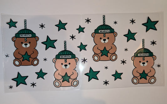 16oz Bearista Double-Sided UV DTF Wrap | Coffee Bear Tumbler Decal | Glass Can Transfer 2