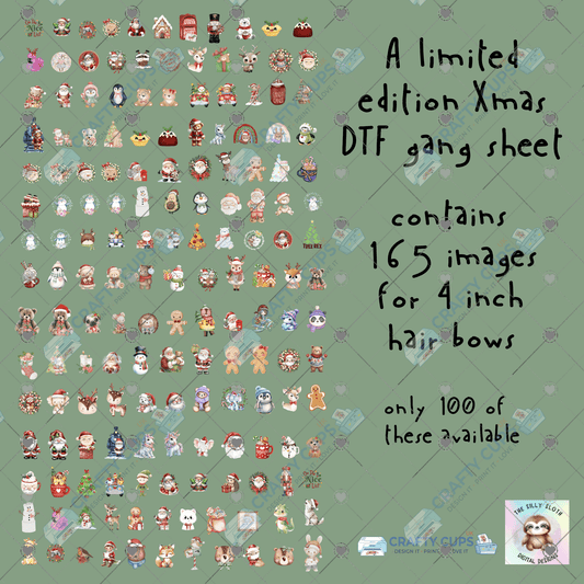 🦥 Limited Edition Hair Bows DTF Gangsheet – 165 Designs for 4-Inch Bows (30x50cm) – £10