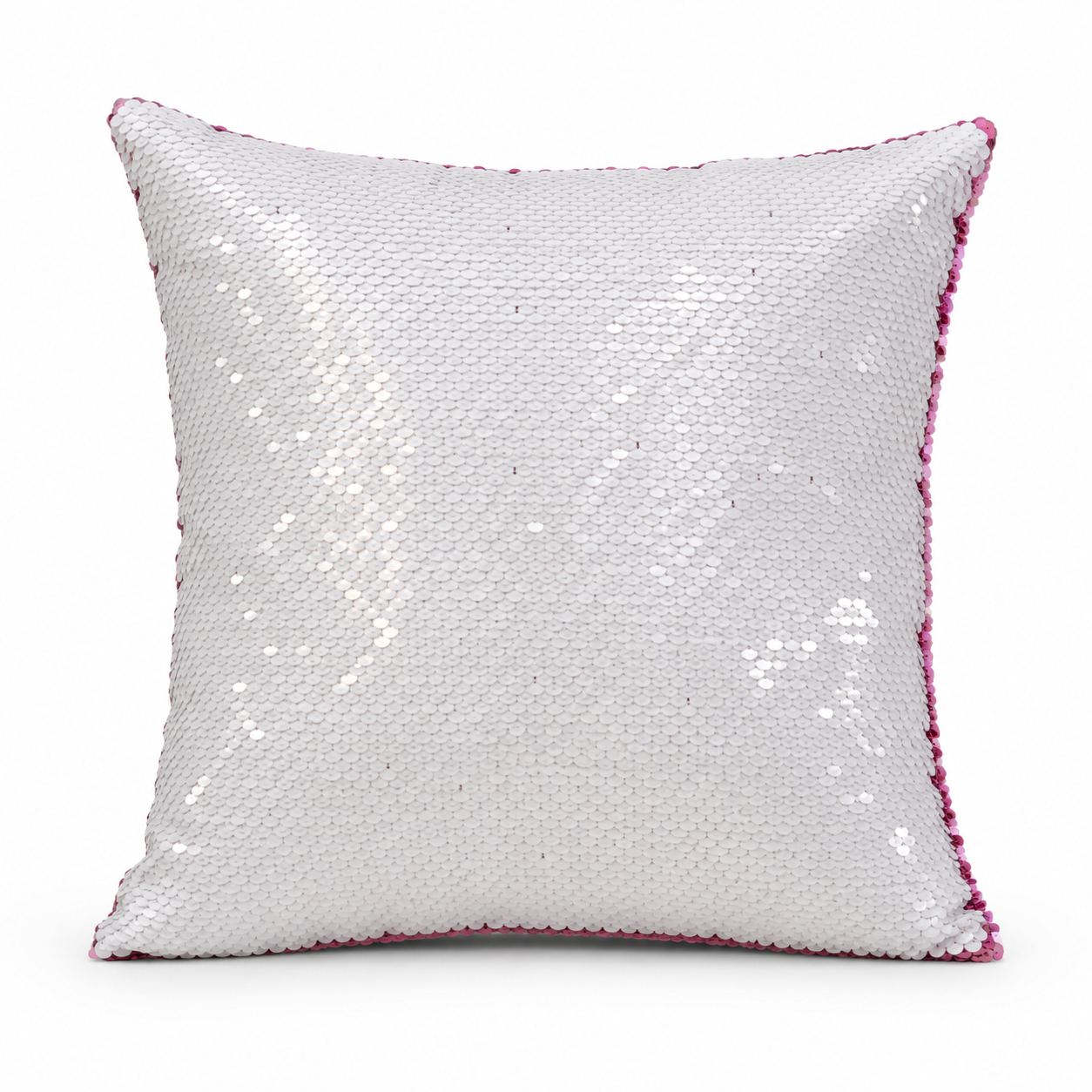 40x40cm Sublimation Sequin Cushion Cover | White/Pink Reversible Sequins | Zip Closure | Polyester | Blank for Personalisation