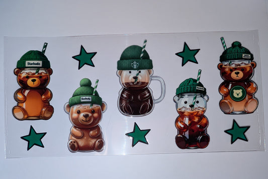 16oz Bearista Double-Sided UV DTF Wrap | Coffee Bear Tumbler Decal | Glass Can Transfer 1