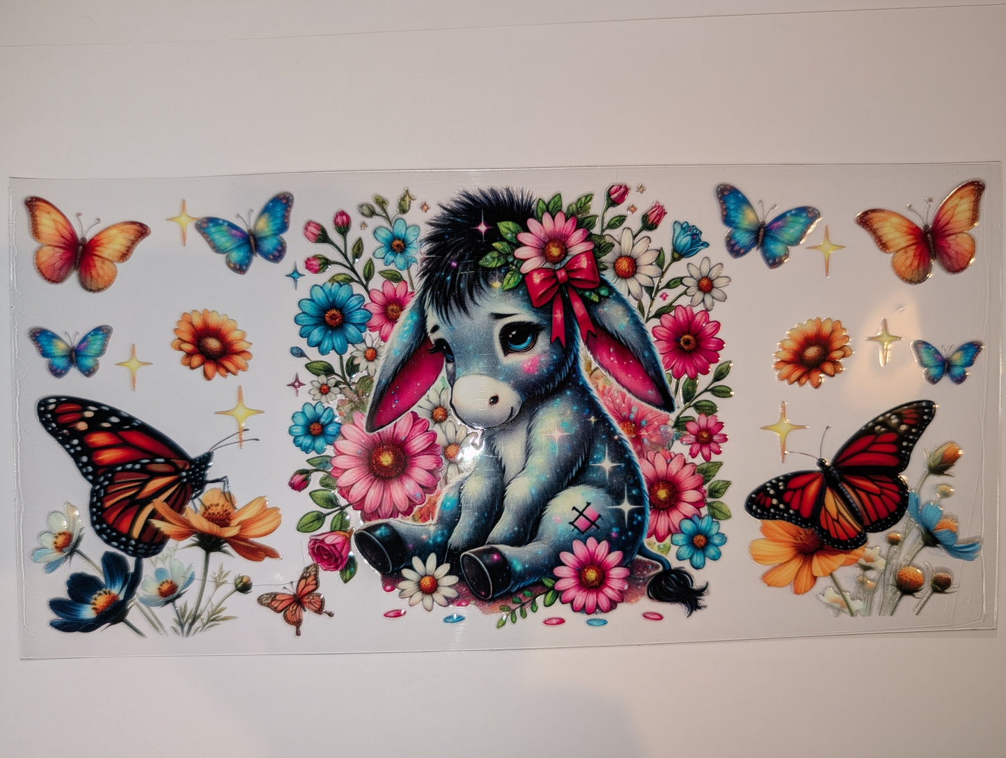 16oz Donkey Double-Sided UV DTF Wrap | Cute Farm Animal Tumbler Decal | Glass Can Transfer