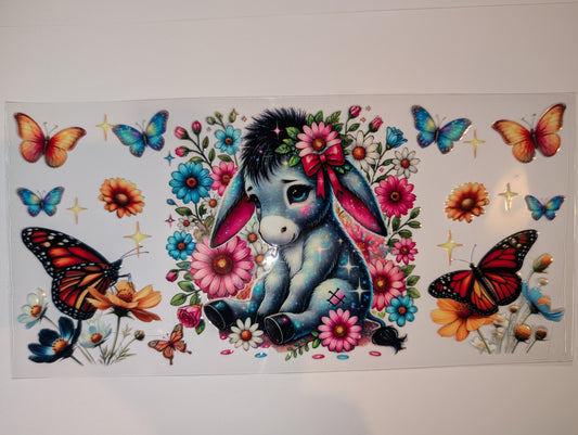 16oz Donkey Double-Sided UV DTF Wrap | Cute Farm Animal Tumbler Decal | Glass Can Transfer