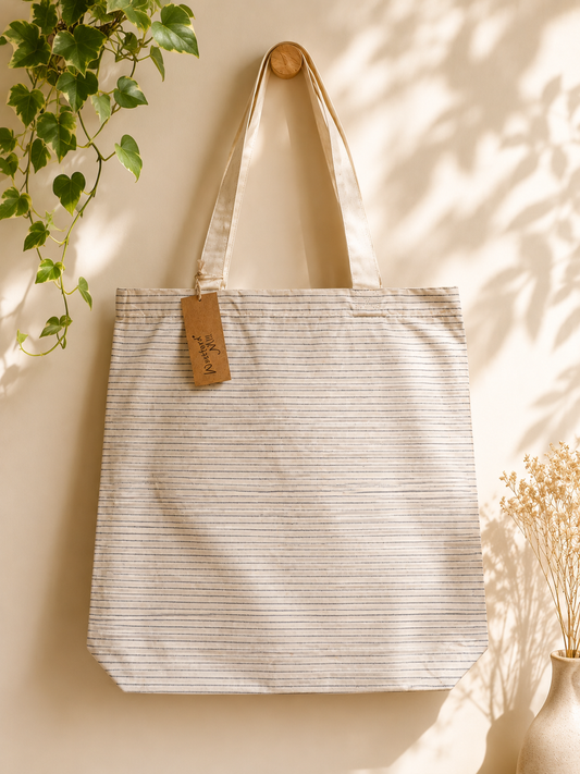 Westford Mill Organic Cotton Striped Tote Bag Eco-Friendly Reusable Shopping & Everyday Beach Bag