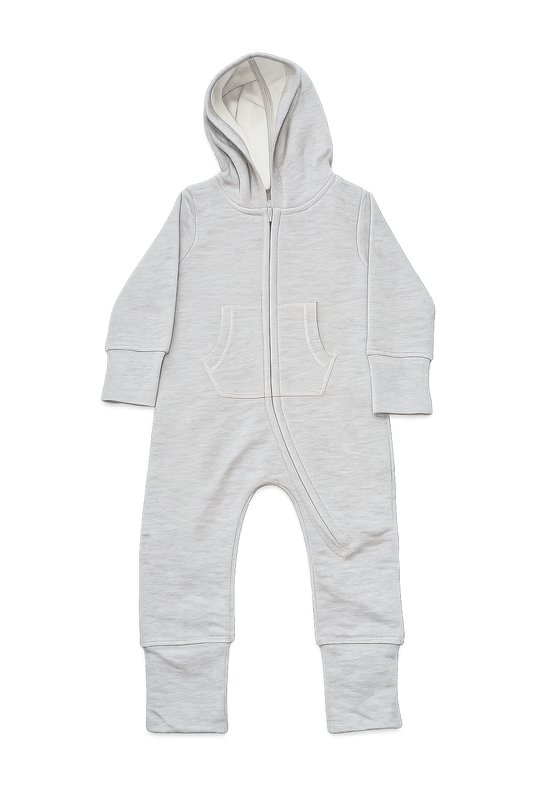 BabyBugz Grey Hooded Baby All-In-One Romper 12-18 Months | Organic Cotton Sleepsuit