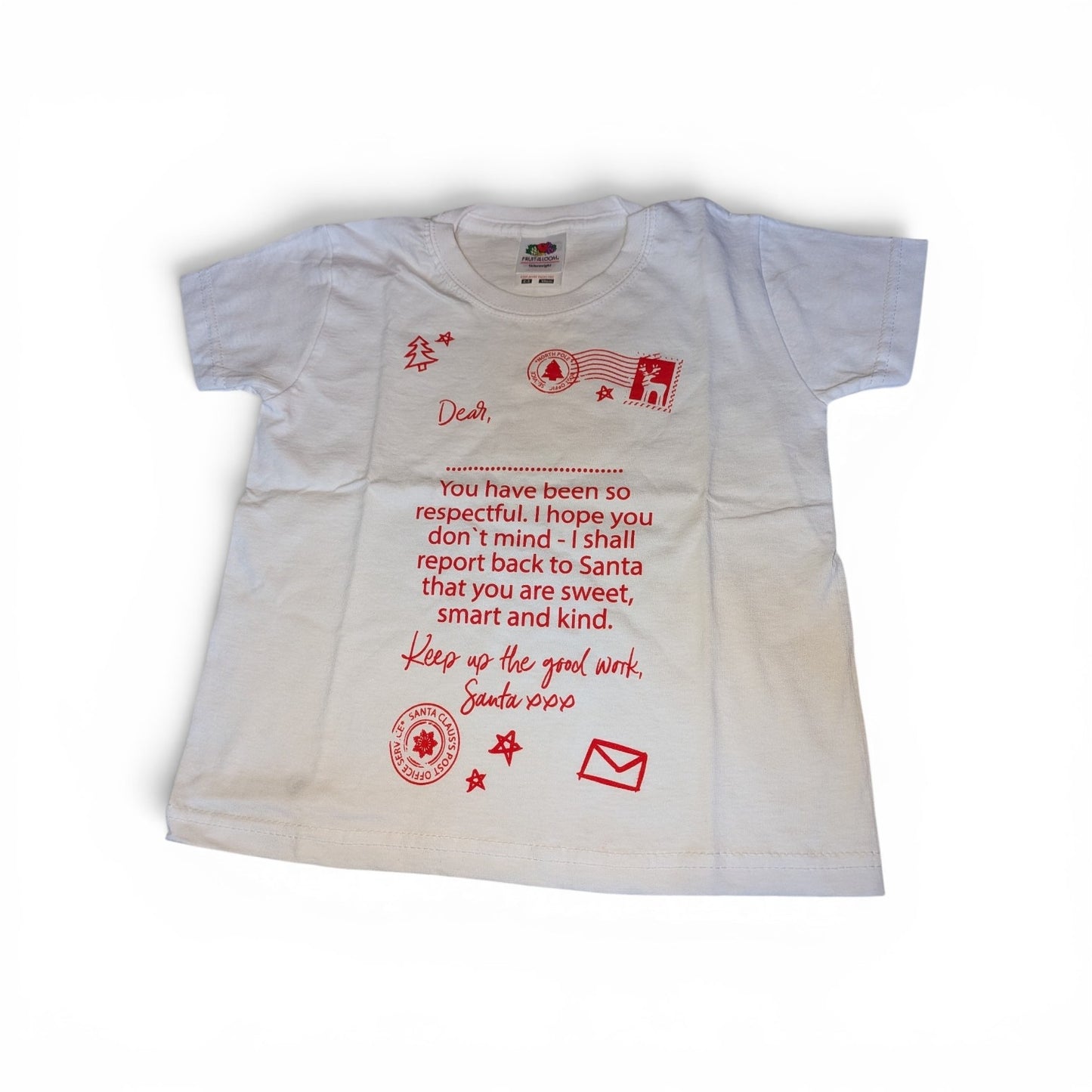 Fruit of the Loom White Children's Christmas T-Shirt Age 2-3 Years (98cm) | 100% Cotton | Santa Letter Design