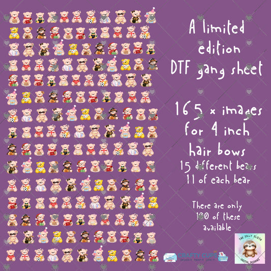 DTF Gang Sheet Teddy Bears for 4" Hair Bows | 165 UK Seasonal Designs | Limited Edition