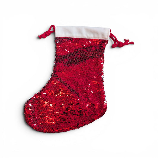 Double-Sided Sublimation Sequin Christmas Stocking | White Printable Sequins | Red Reversible | Blank Personalised Stocking