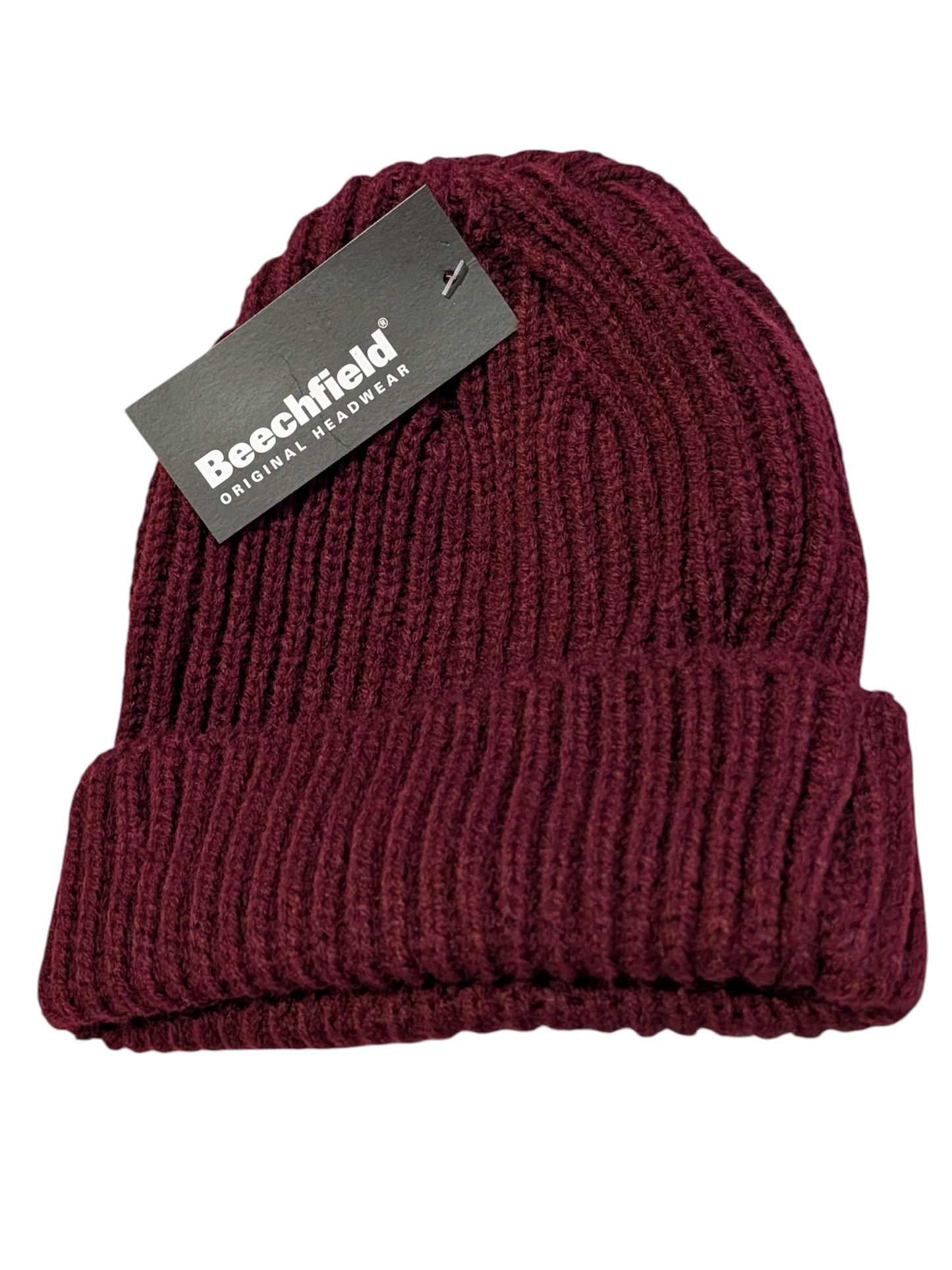Beechfield Retro Trawler Beanie Hat – Ribbed Knit Cuffed Beanie with TearAway Lab|Adult