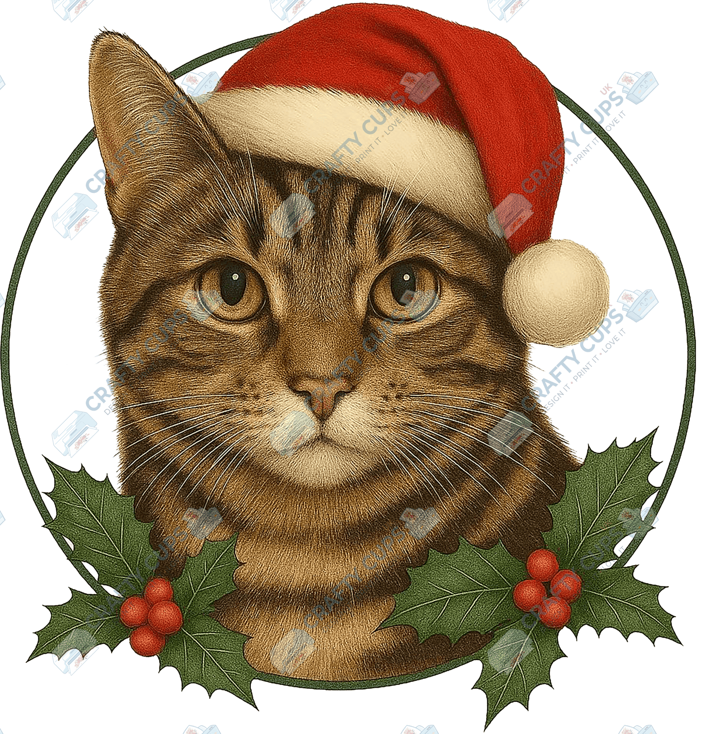 Christmas Cat DTF Transfer – Festive Holiday Design, Various Sizes